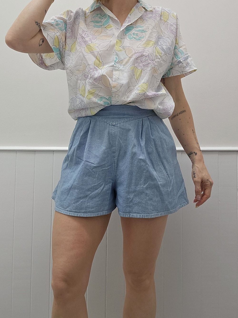 Vintage Light Blue High-Waist Women's Shorts
